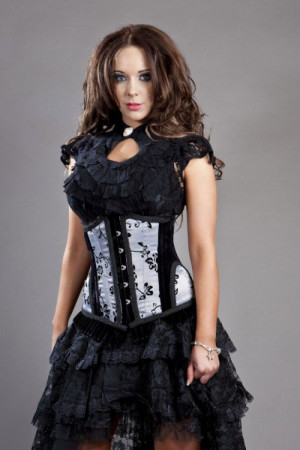 Корсет Petra long line steel boned underbust corset in silver satin flock - Изображение