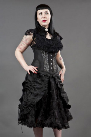  Petra long line steel boned underbust corset in silver scroll brocade - 