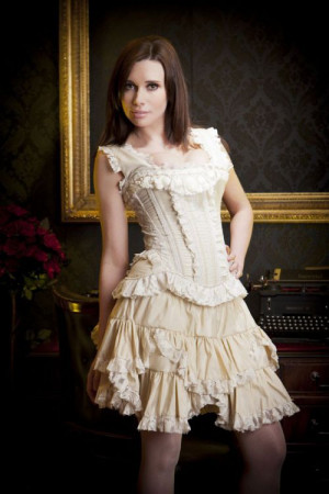 Princess overbust corset with straps in cream taffeta - 