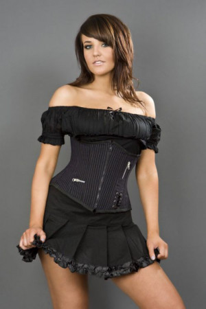  Punk black and purple striped underbust corset /   - 