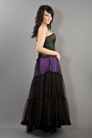  Rara long victorian skirt purple cotton & black mesh overlay - 