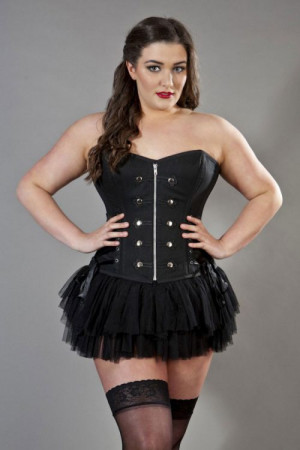  Rock overbust plus size corset in black twill /   - 