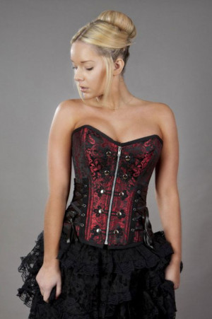  Rock overbust corset with studs in red king brocade /   - 