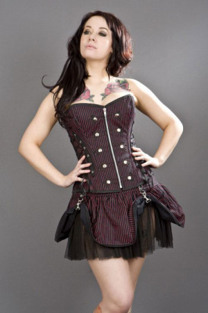  Rock overbust black and red striped corset /   - 