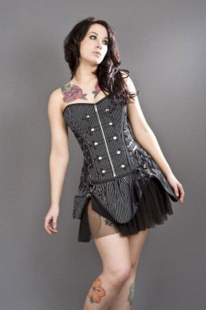  Rock overbust black and white striped corset with studs /   - 
