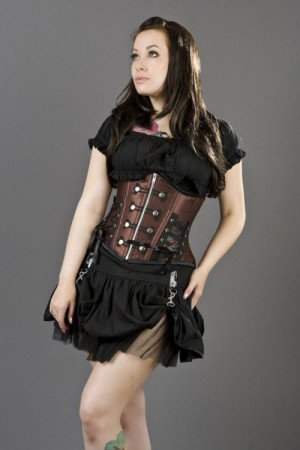  Rock underbust waist cincher corset in brown satin /   - 