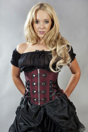  Rock underbust waist cincher corset in burgundy taffeta /   - 