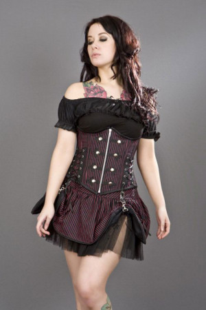 Rock underbust black red striped corset with studs /   - 