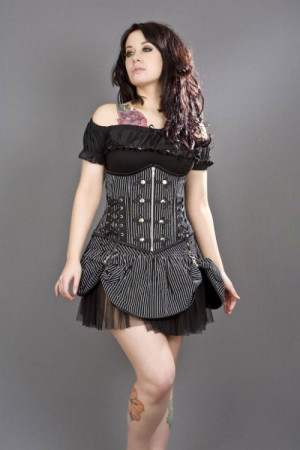  Rock underbust black white striped corset with studs /   - 