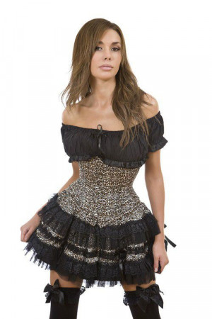  Sexy waspie hook and eye underbust corset in leopard print - 
