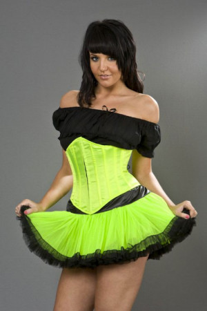  Sexy waspie hook and eye underbust corset in neon green satin - 