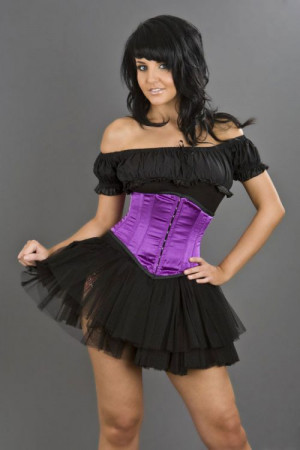  Sexy waspie hook and eye underbust corset in purple satin - 