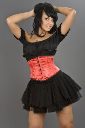  Sexy waspie hook and eye underbust corset in red satin - 