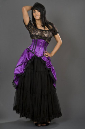  Sexy waspie waist cincher in purple satin with black piping - 