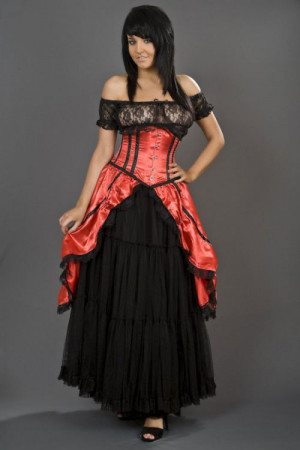  Sexy waspie waist cincher in red satin with black piping - 