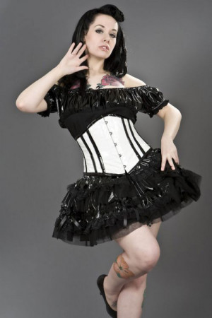  Sexy waspie waist cincher in white PVC with black piping - 
