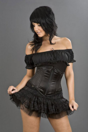  Sexy waspie underbust corset with zip in black satin - 