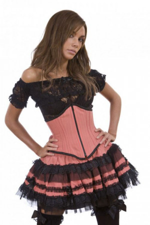  Sexy waspie waist cincher with zip in pink pinstripe - 