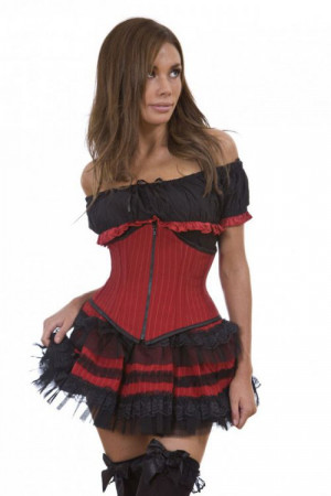  Sexy waspie waist cincher with zip in red pinstripe - 