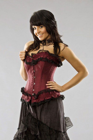  Sophia overbust steel boned corset in burgundy taffeta - 