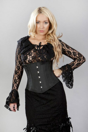  Sophisticated spiral steel boned underbust corset in black taffeta - 