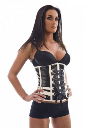  Trinity underbust corset in black PVC and white cotton piping - 