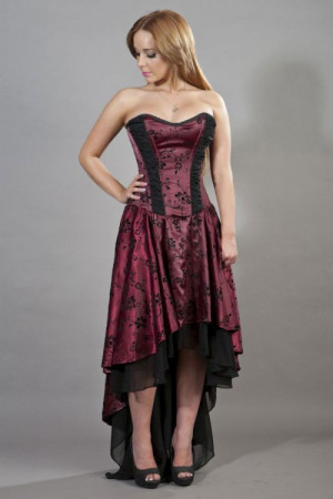  Valerie maxi corset dress burgundy satin flock - 
