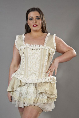  Venice overbust plus size corset with straps in cream taffeta - 