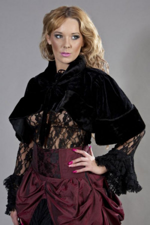  Victorian bolero shrug in black velvet & black fur - 