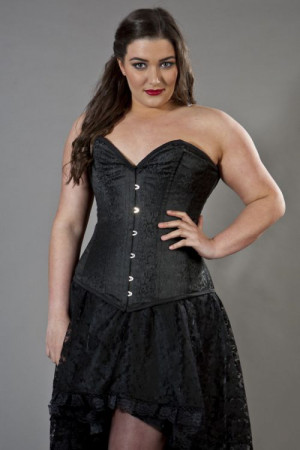  Victorian overbust plus size corset in black brocade - 