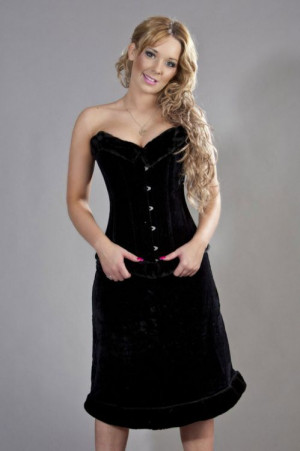  Victorian overbust corset black flock & black fur - 