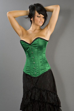  Victorian overbust long line corset in green satin - 