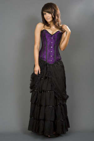  Victorian overbust corset in purple satin & black spider lace overlay - 