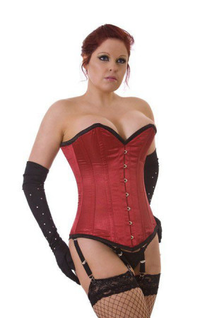  Victorian overbust long line corset in red satin - 