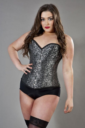  Victorian overbust plus size corset in silver brocade - 