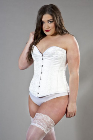  Victorian overbust plus size corset in white brocade /   - 