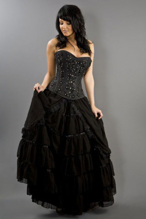  Victorian gothic black chiffon maxi skirt - 