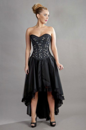 Waltz corset dress in black taffeta and black mesh overlay - 