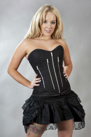  Zipper overbust corset with zip in black twill /   - 