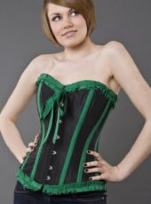  Lily overbust steel boned corset in black & green taffeta Burleska lily-overbust-corset-black-green-taffeta -  
