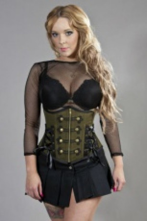  Rock underbust corset in olive green & black twill Burleska rock-underbust-corset-olive-black /  / -  