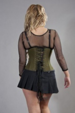  Rock underbust corset in olive green & black twill /  -  1