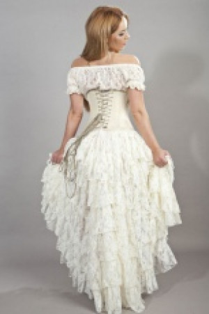  Amelia long burlesque skirt in cream lace /   -  1