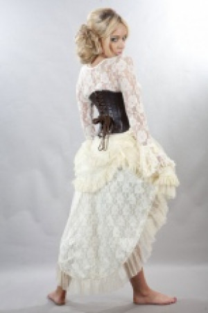  Angelina burlesque skirt in cream satin and cream lace overlay -  1