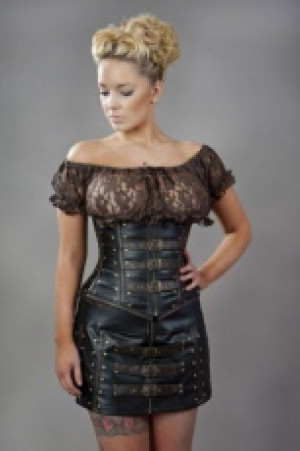  Biker mini skirt in black and brown matte vinyl Burleska biker-skirt-black-brown-matte -  