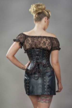 Biker mini skirt in black and brown matte vinyl -  1
