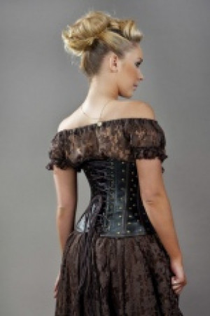  Biker underbust corset with studs in black & brown matte vinyl -  1