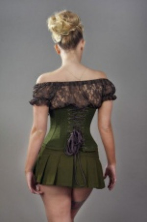  Candy c-lock steel boned underbust corset in olive green twill /  -  1