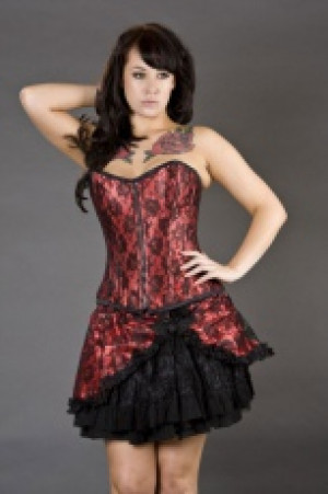  Candy flared mini skirt in red satin and black lace overlay Burleska candy-skirt-red-black-lace -  