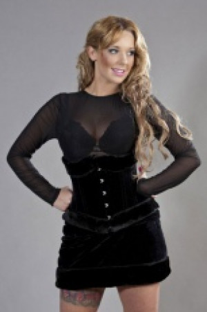  Candy underbust steel boned corset in black velvet flock & black fur Burleska candy-underbust-corset-black-flock-fur -  